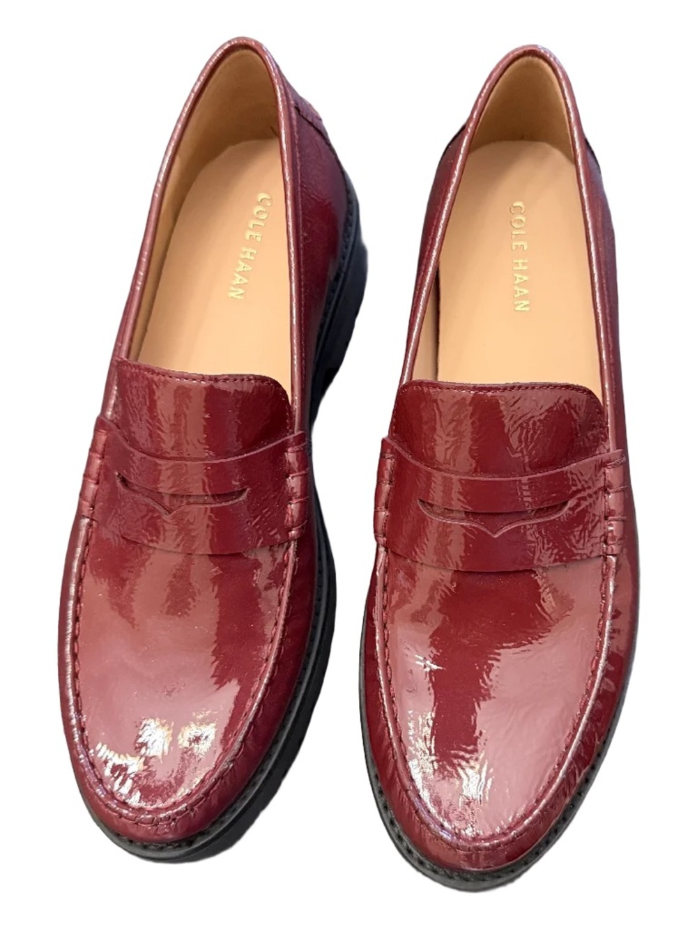 Cole Haan Women’s Wine Red Patent Leather Penny Loafers
